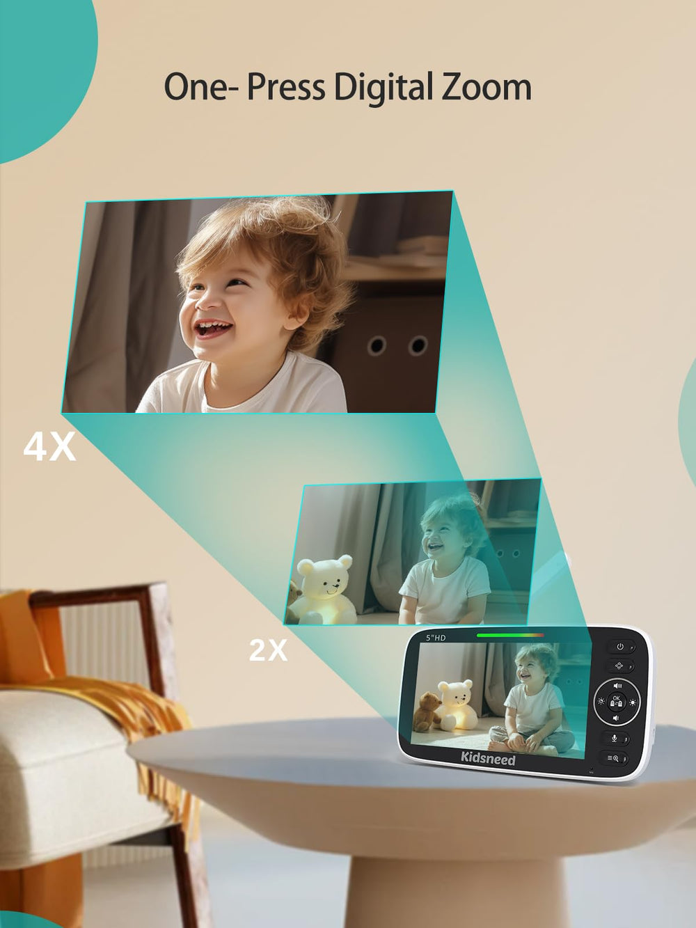 Kidsneed 4000mAh battery supports all-night monitoring.