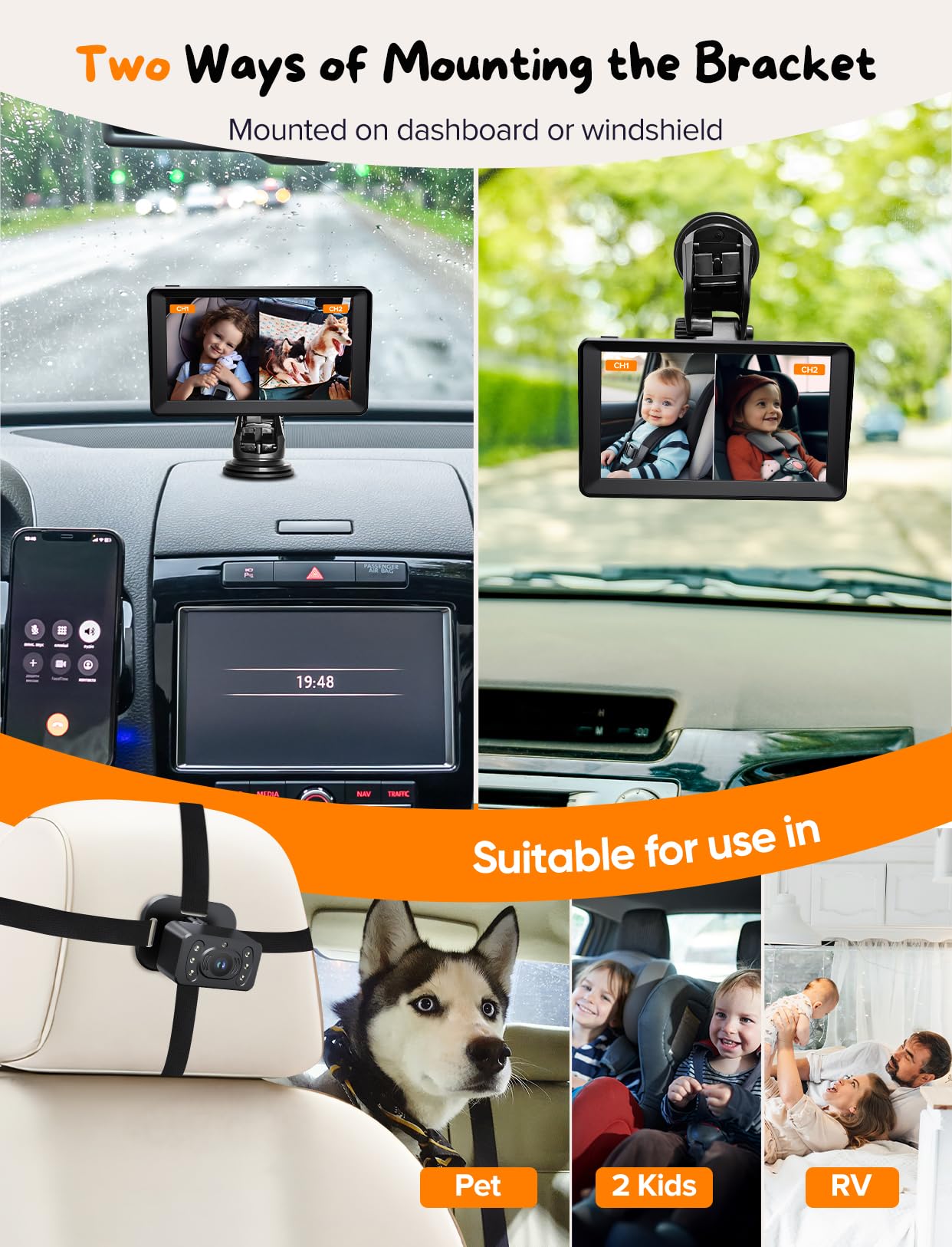 Kidsneed rear-facing camera mounts with Velcro for quick setup