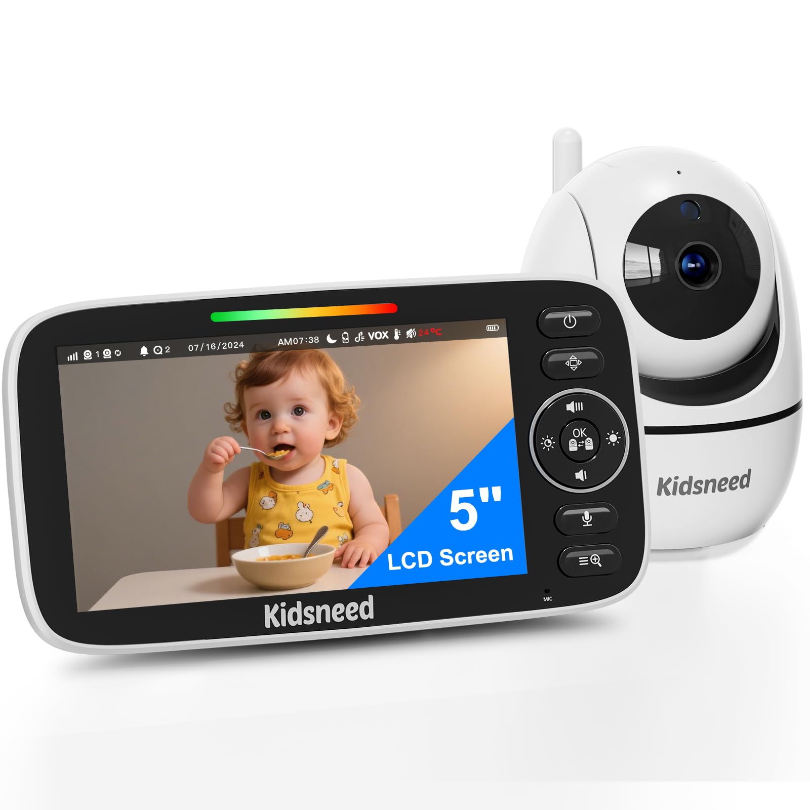 Kidsneed baby monitor camera 720p delivers clear real-time video on the handheld screen.