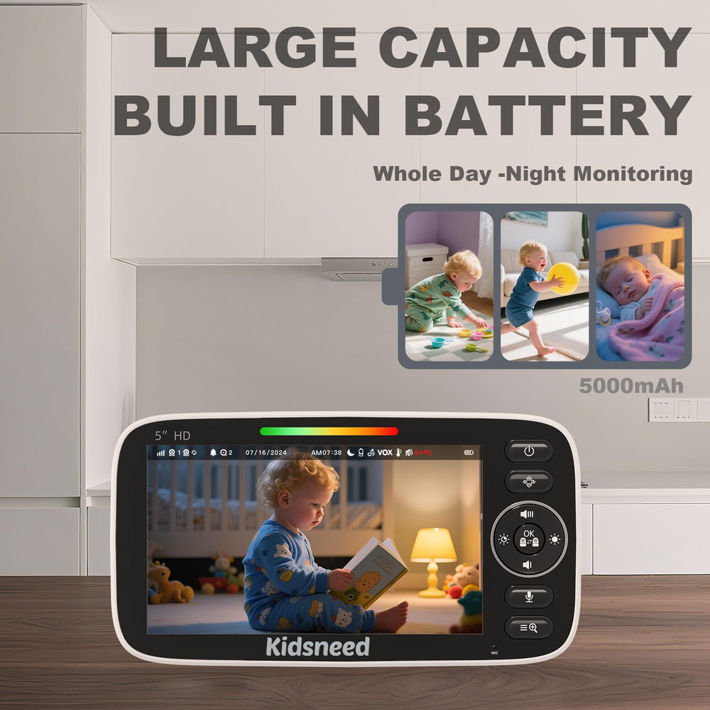 Kidsneed Baby Monitor five-inch display provides easier viewing and quick checks.