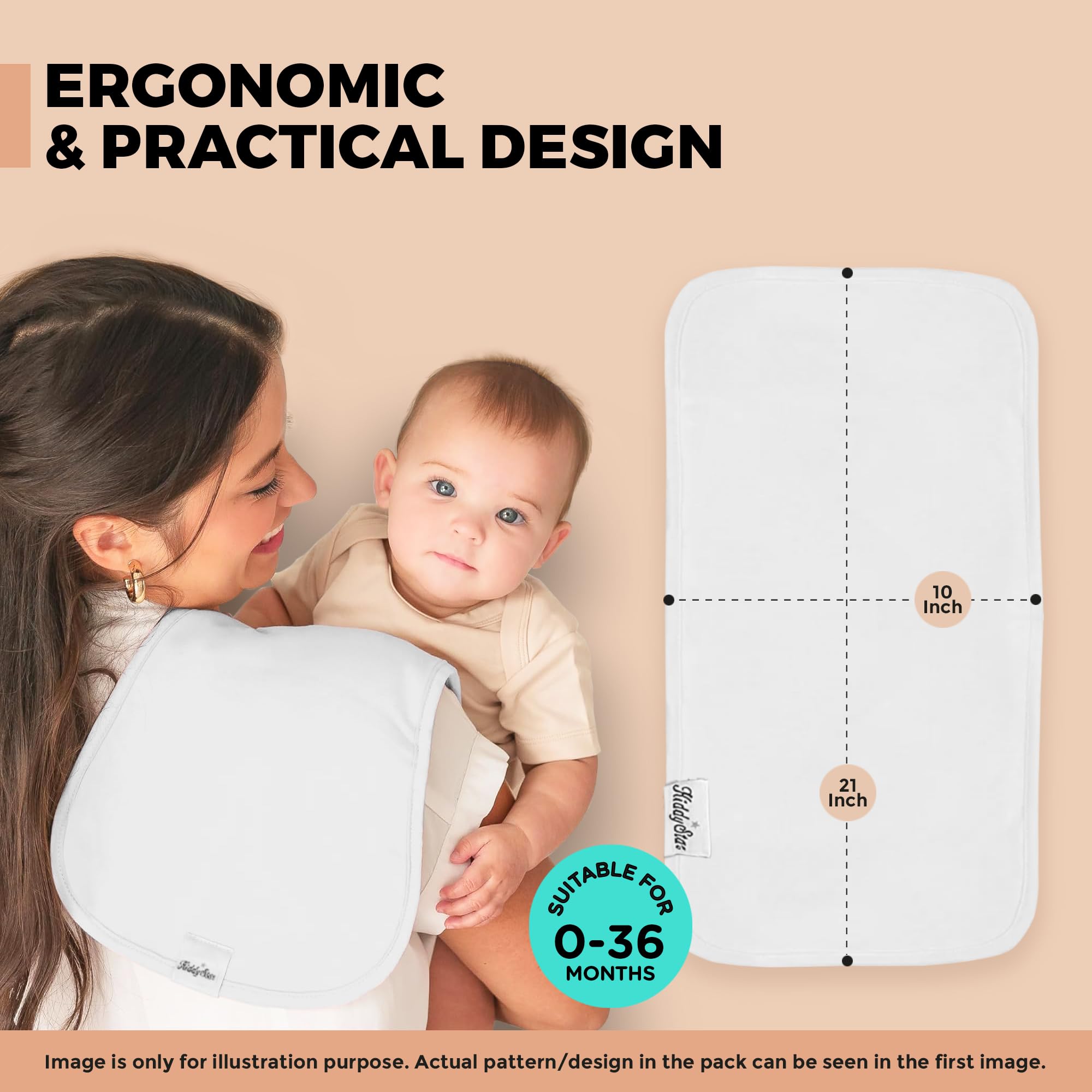 KiddyStar 3-layer burp cloth with fleece core for strong absorbency