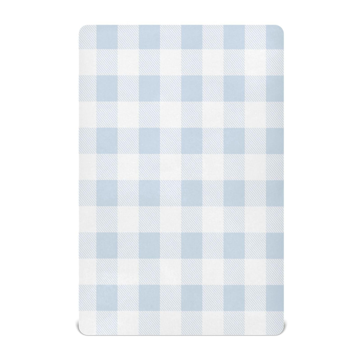 Kigai blue gingham crib sheet on mattress with secure elastic fit for a smooth sleep surface.