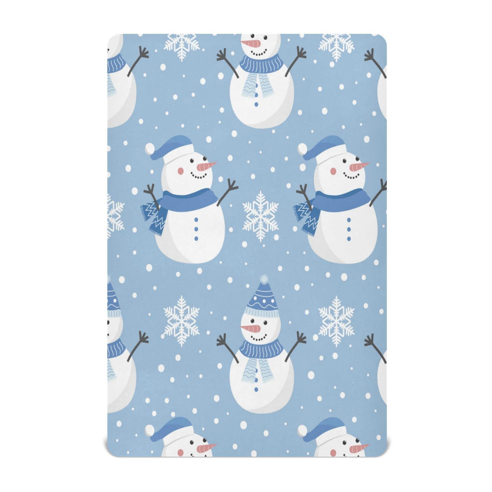Kigai Christmas snowman crib sheet with snowflakes creates a cozy nursery ambiance.