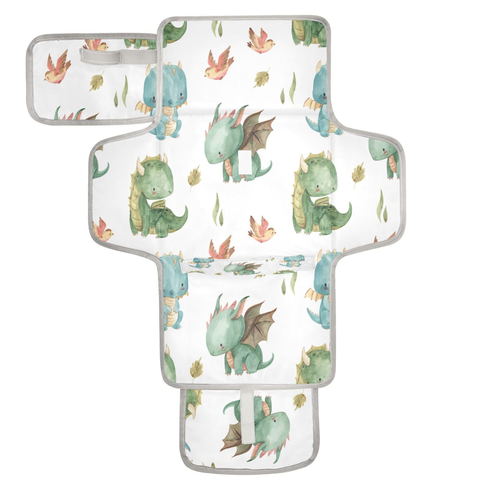 Kigai Cute Dragon changing pad open with soft pillow and pockets for essentials