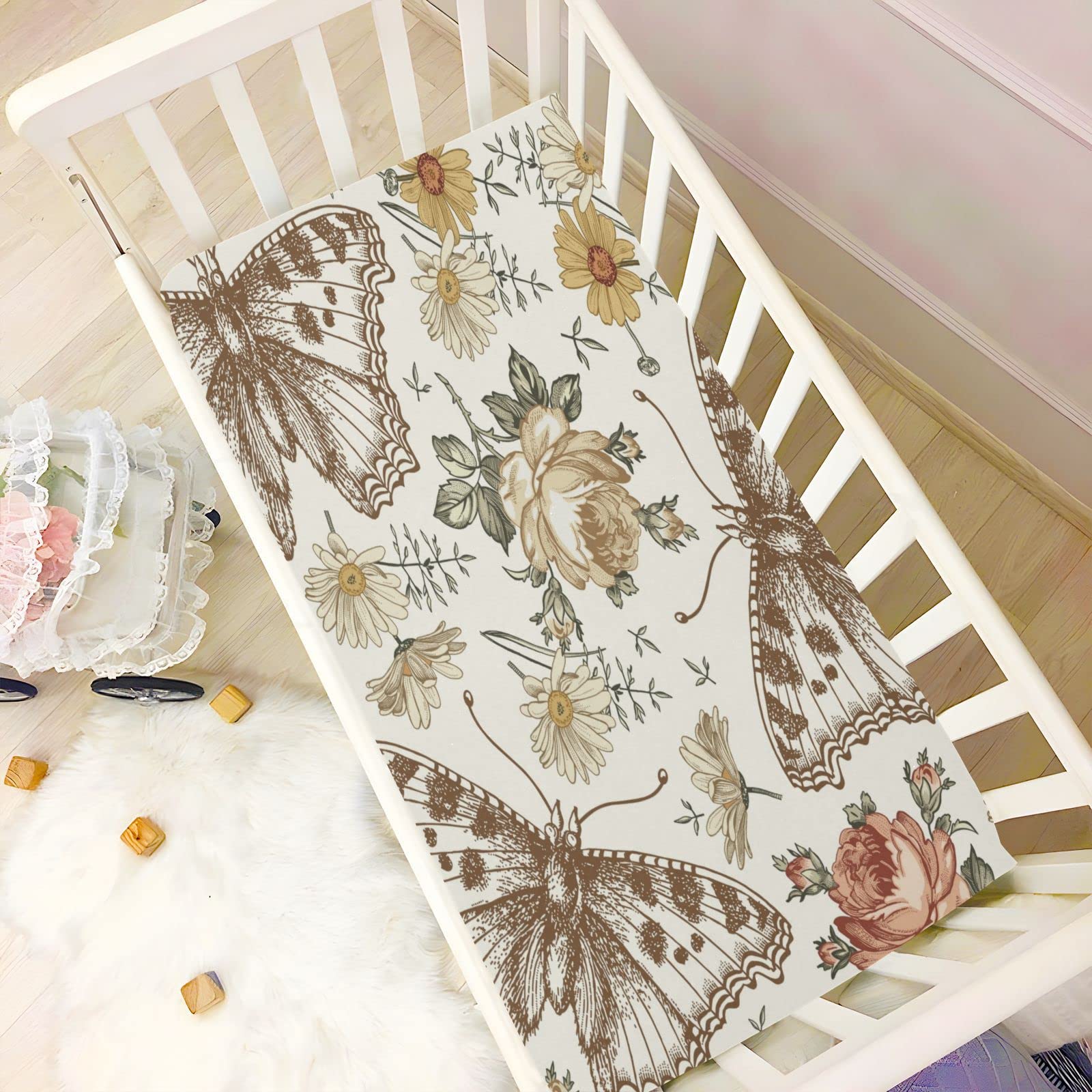 Kigai Vintage Butterfly crib sheet breathable jersey fabric for year-round use.