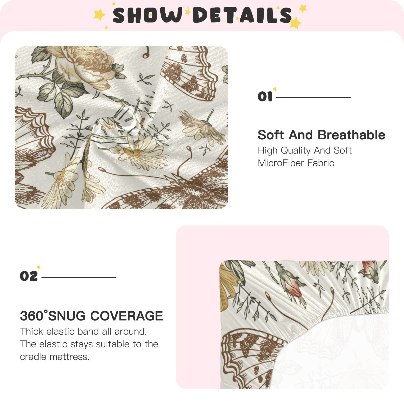 Kigai Vintage Butterfly crib sheet soft texture ideal for sensitive baby skin.