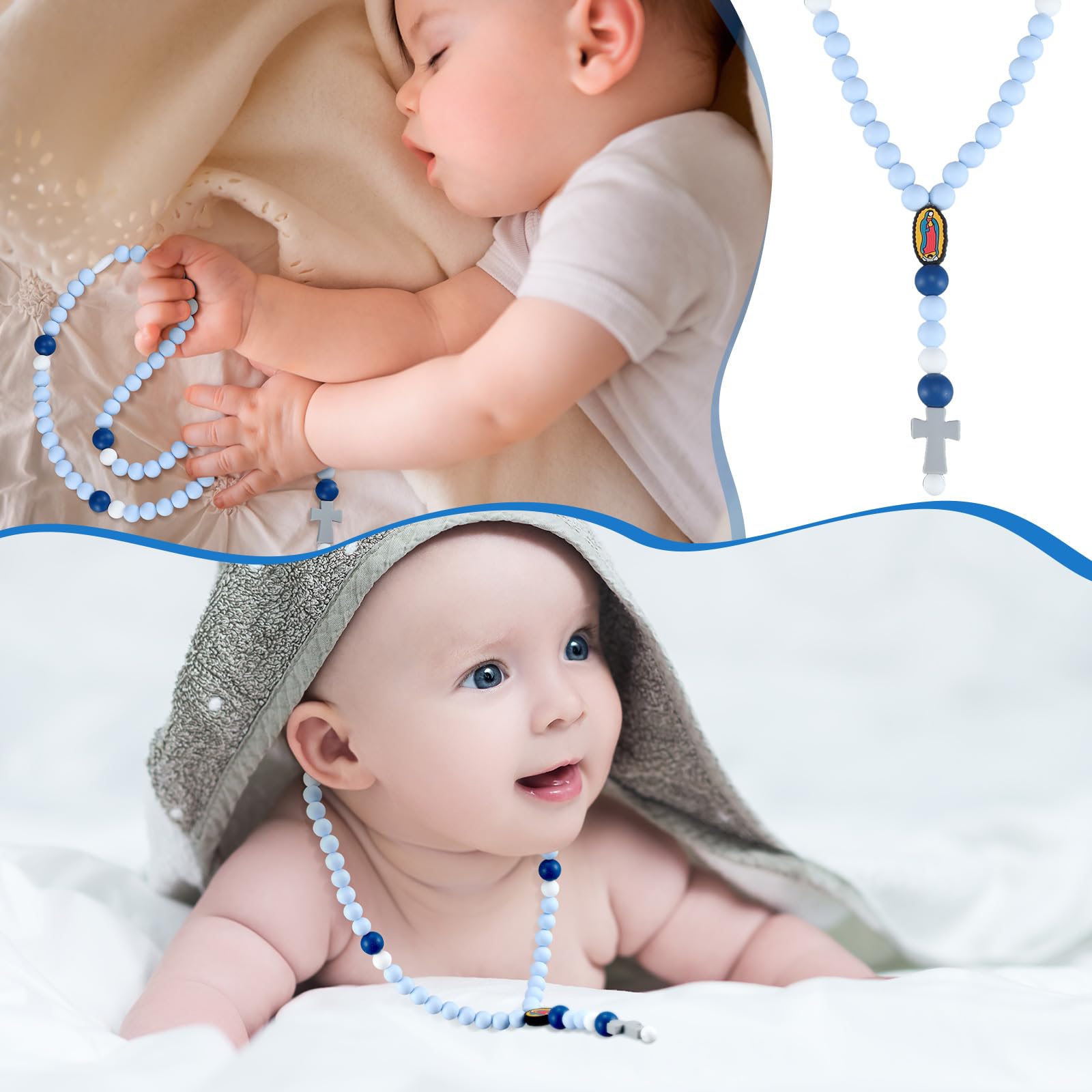 Kigeli baby shower rosary blue gift, ideal keepsake for guests and new parents.