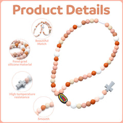 Kigeli pink cross rosary closeup, classic faith symbol with kid-friendly silicone.