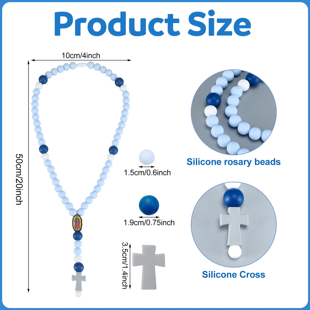 Kigeli silicone rosary beads 50cm blue, comfortable length for wrist or neck wear.