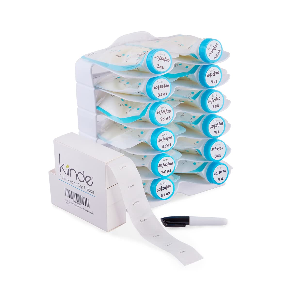 Round single-use labels help keep bags neatly stored on their sides.