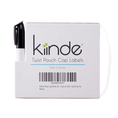 Kiinde Twist Cap labels in a 250-pack for organized breast milk labeling.
