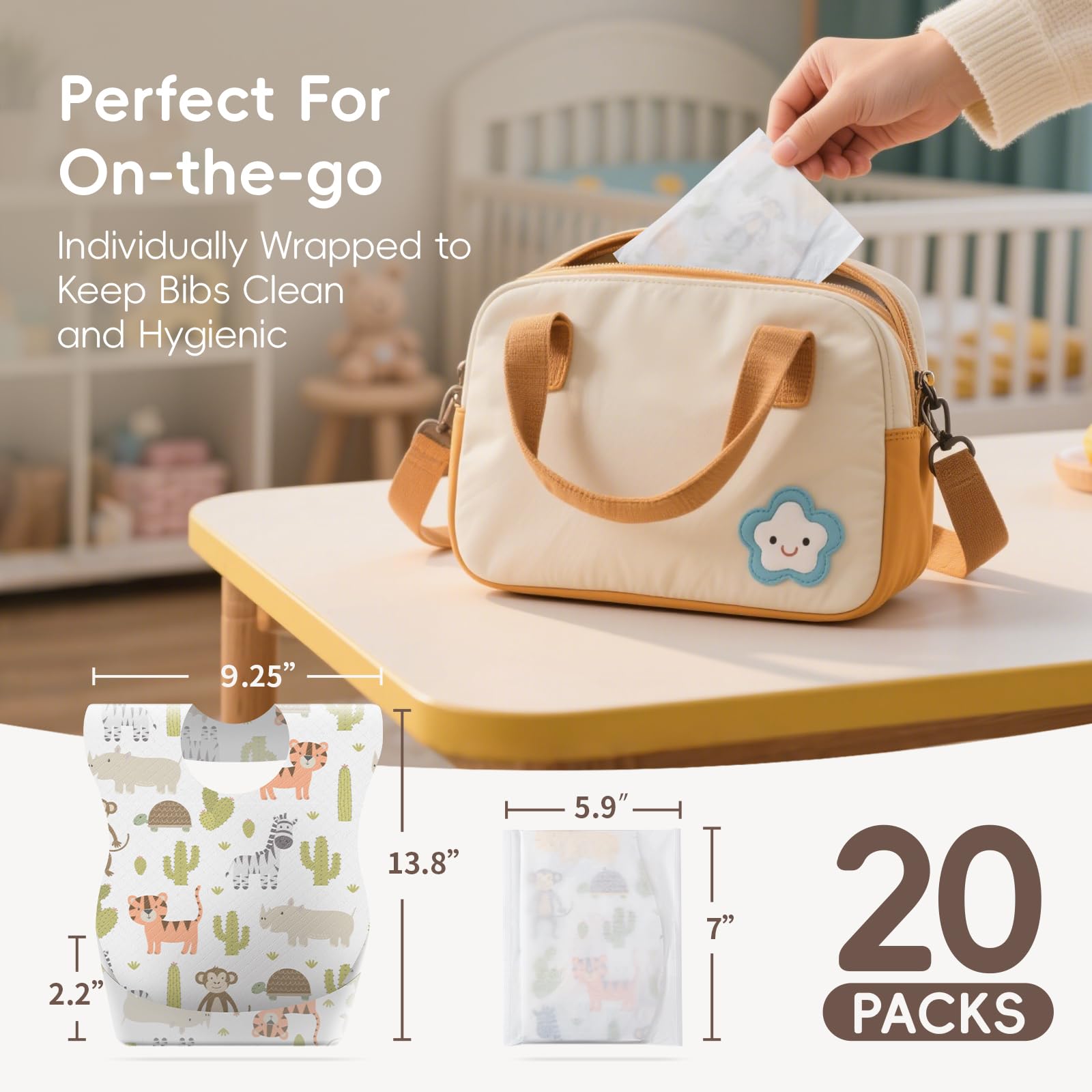 KIIS 20-pack disposable bibs ideal for families on the go