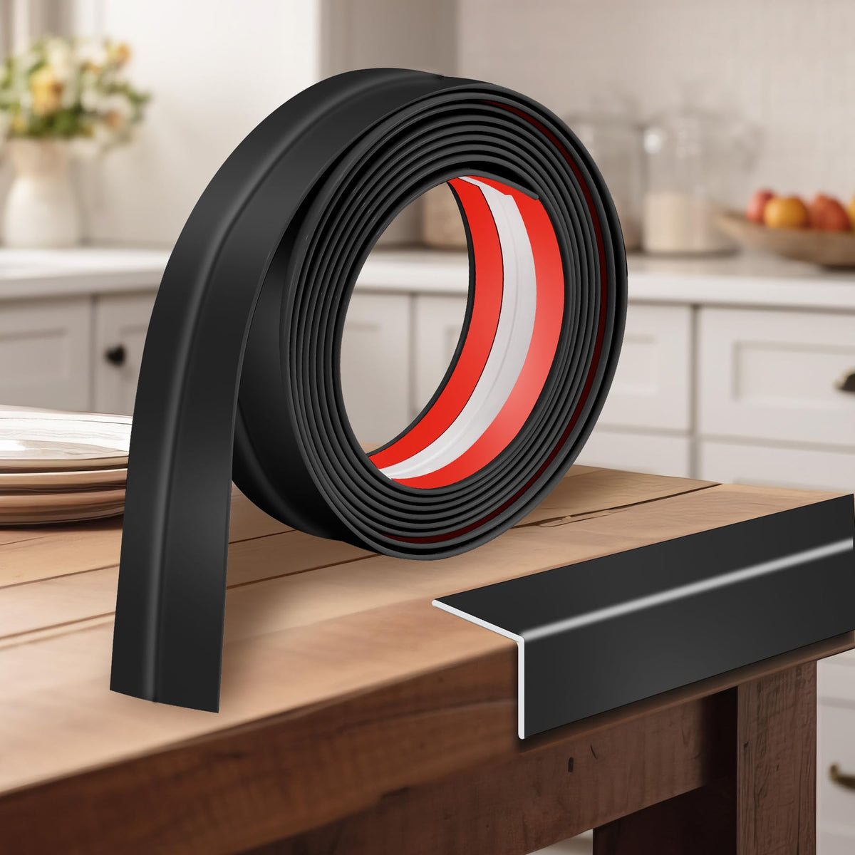 Kikerike corner protector black close-up demonstrates slim edge protection for walls.