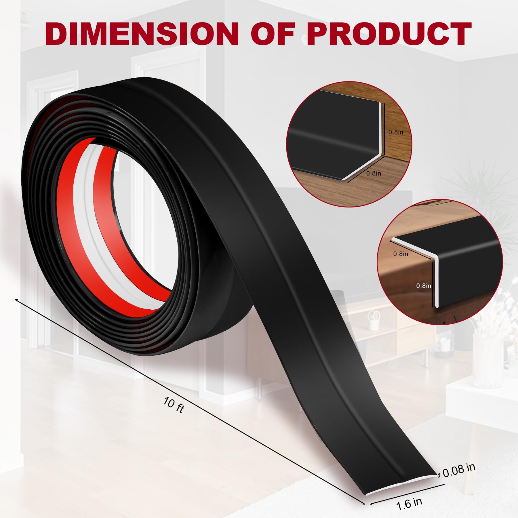 Kikerike corner protector black 1-6in 10ft on drywall shows easy peel-and-stick installation.