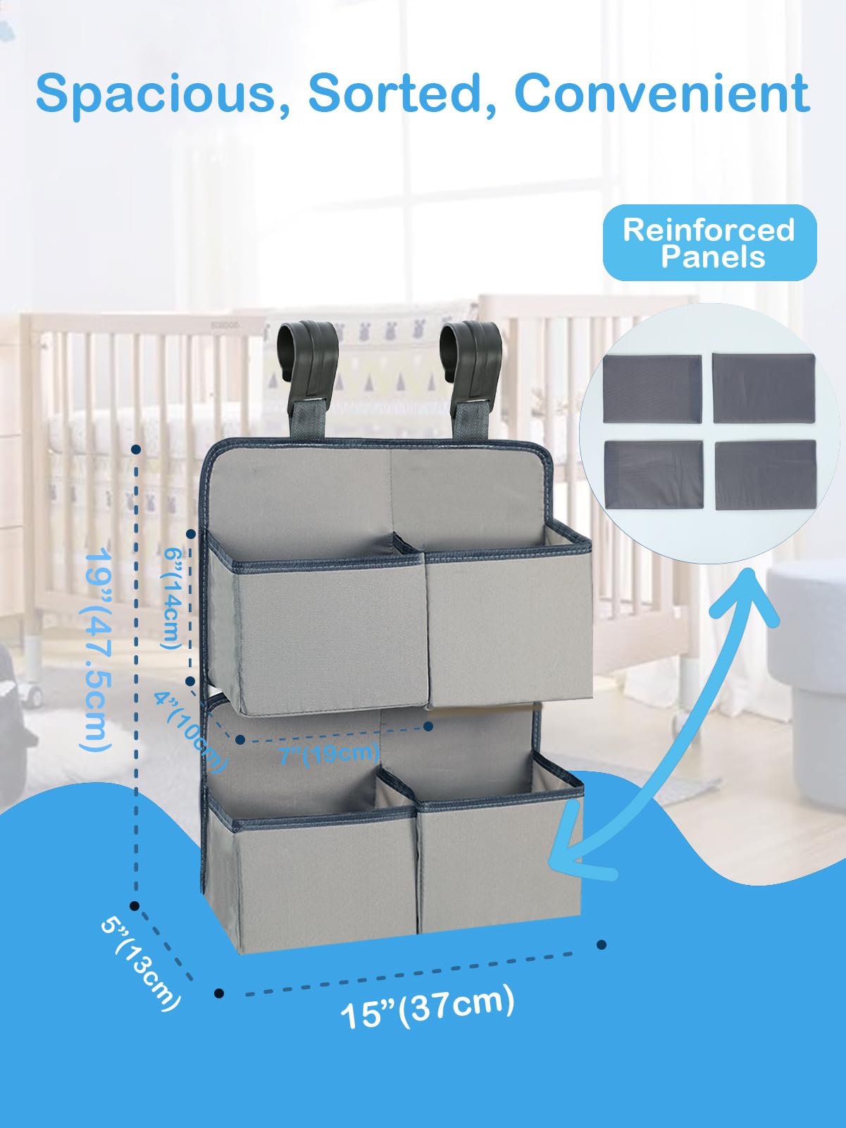 KIKJOK-4-deep-pockets-organizer maximizes nursery storage for diapers and wipes.