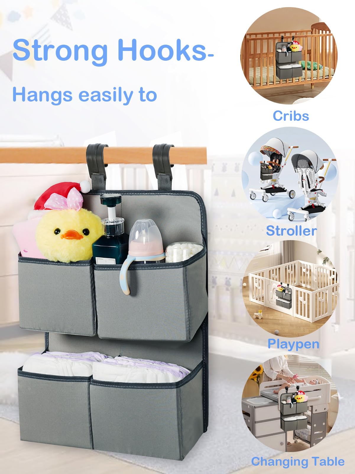 KIKJOK-crib-hanging-diaper-stacker keeps baby supplies accessible during quick diaper changes.