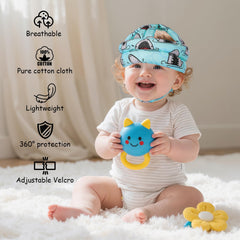 Kimitimi head protector side view illustrating snug fit during crawling and cruising.