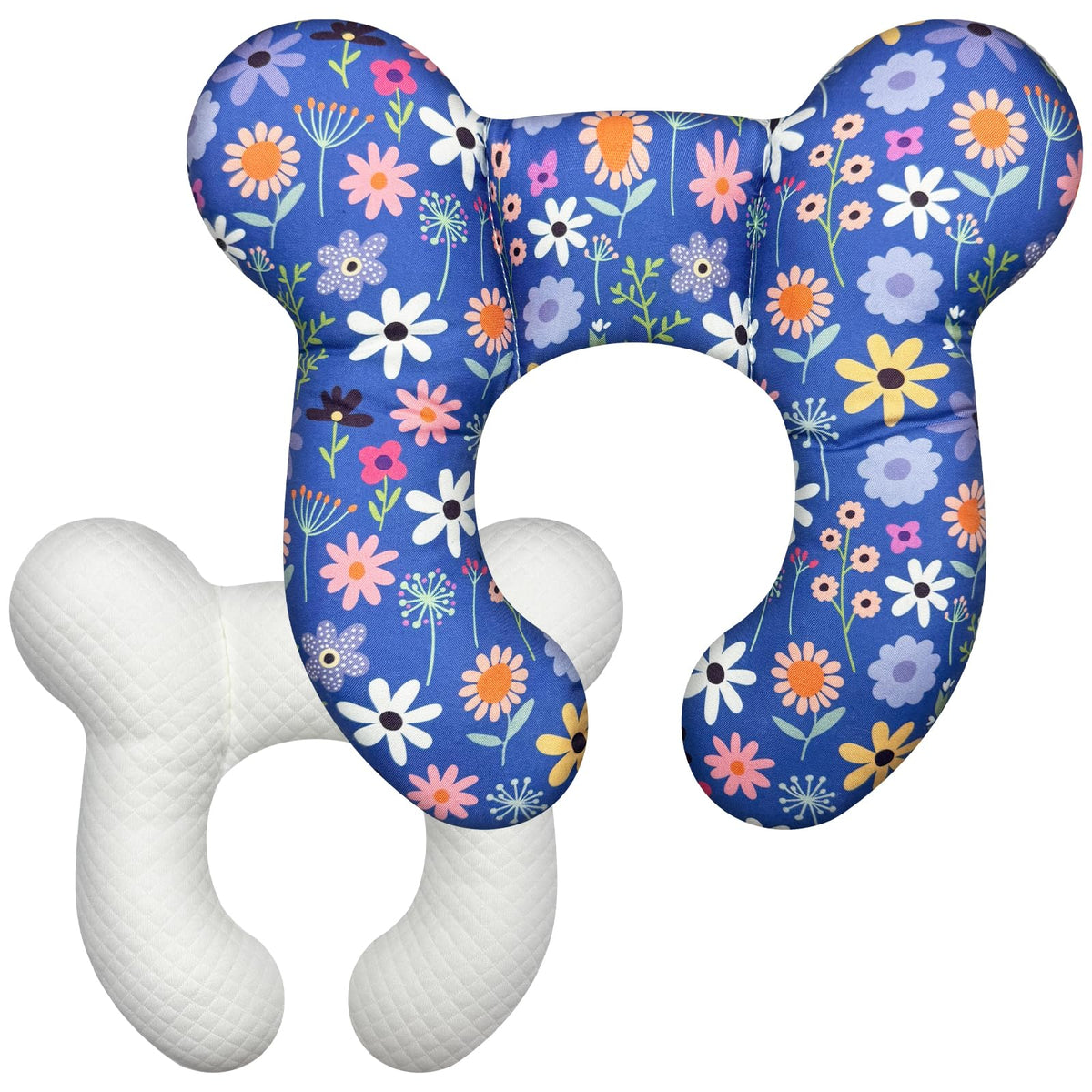 Kimitimi baby head support pillow, flower-d front view, cozy for naps.