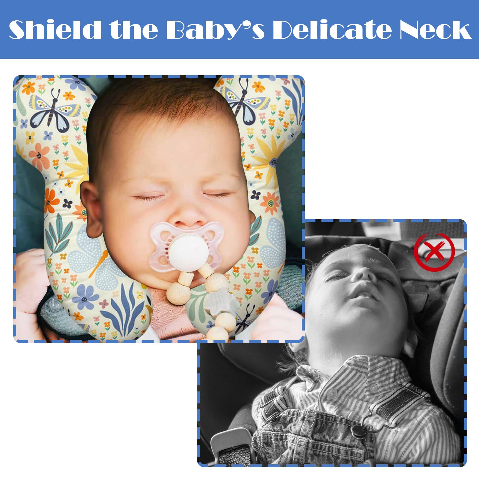 Kimitimi pillow attached to backpack for stroller-ready use.