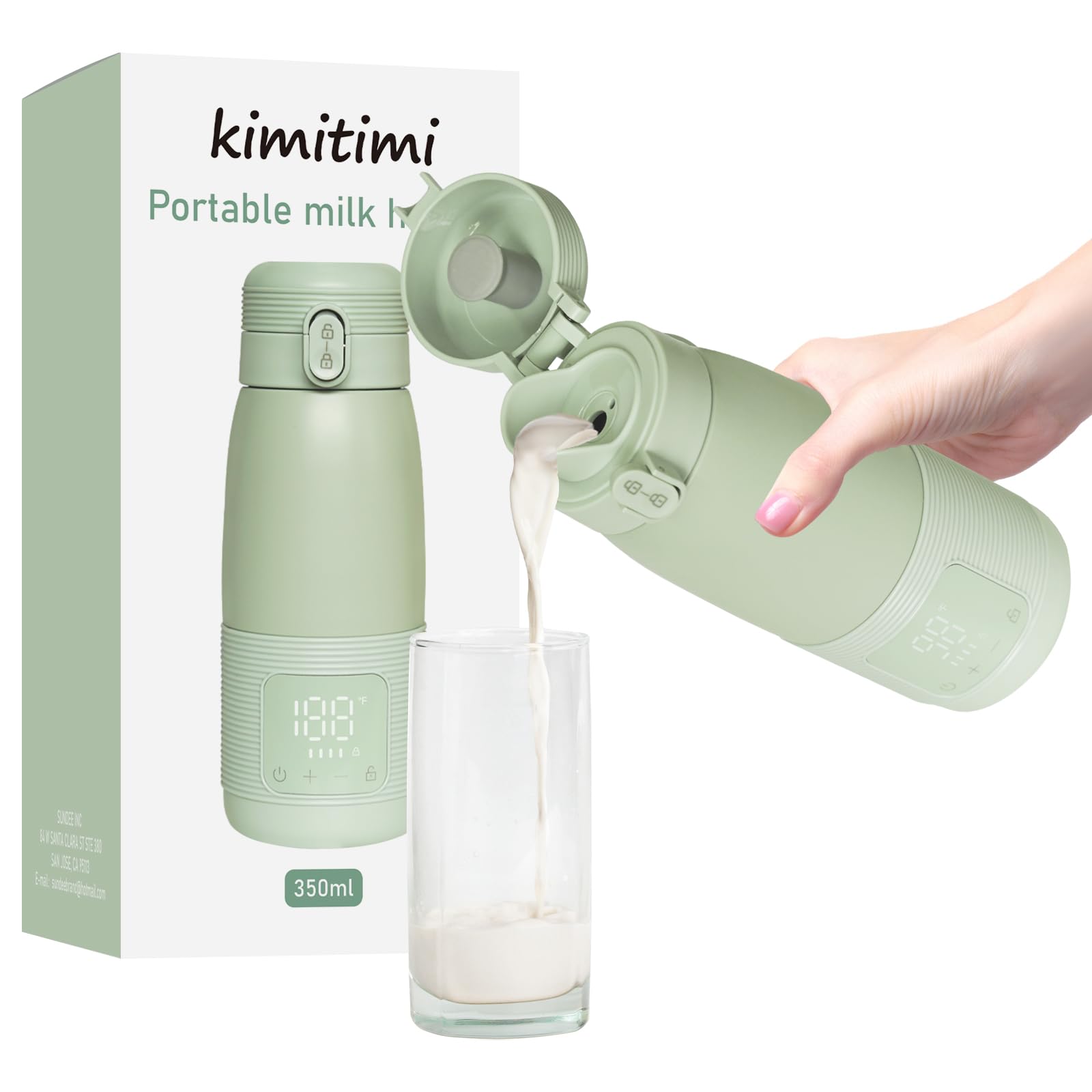 Kimitimi portable bottle warmer front view highlights compact travel-ready design for families