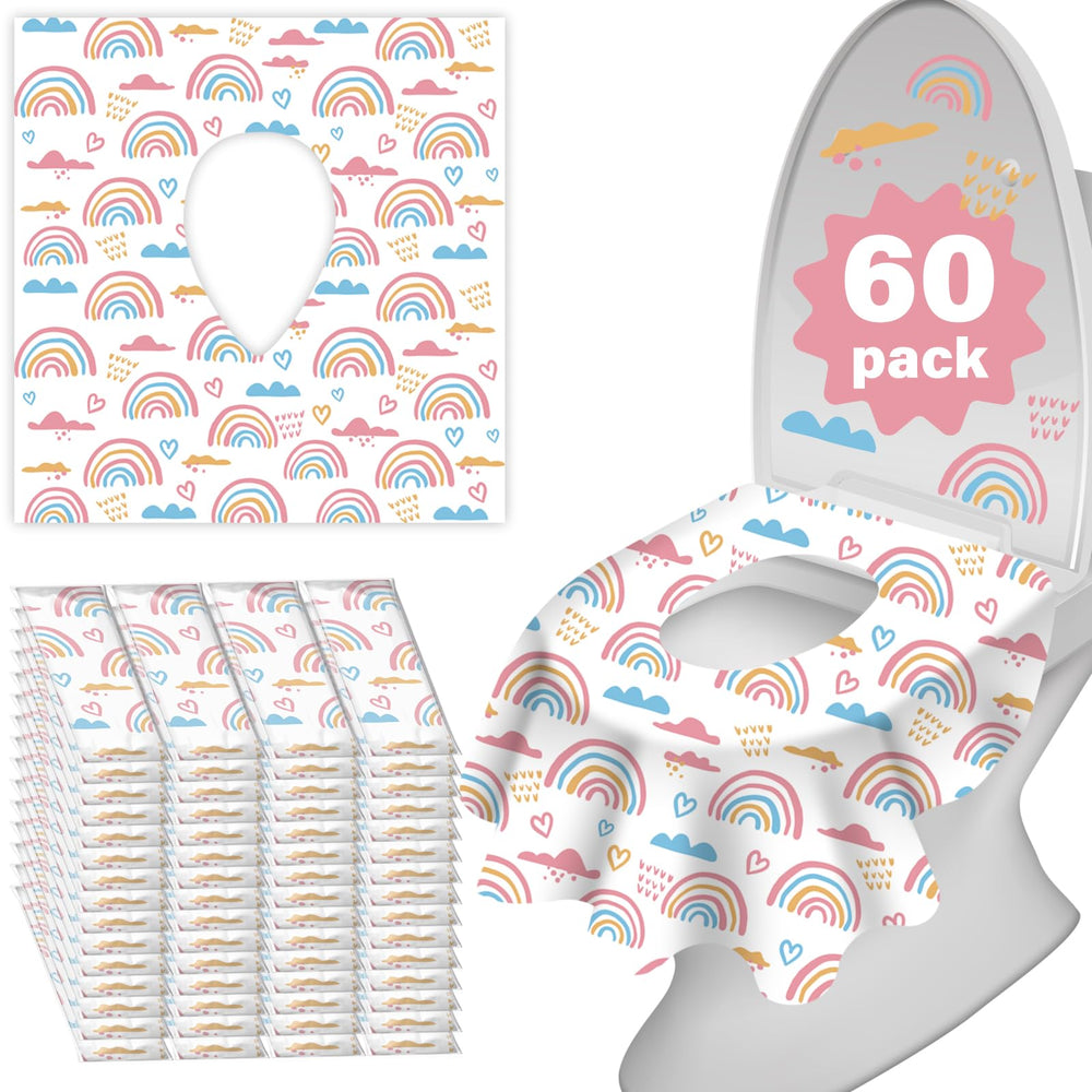 Kimitimi toilet seat covers with rainbow pattern for kid-friendly bathroom hygiene