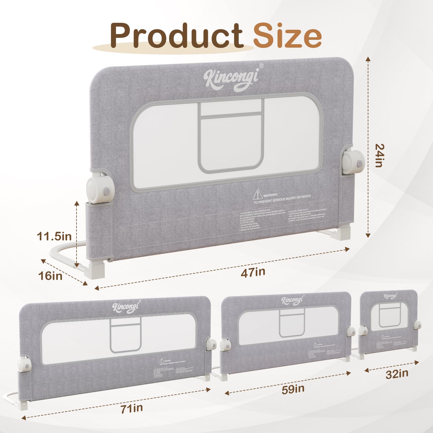 Kincongi bed rail fits king, queen, full, and twin beds for versatility