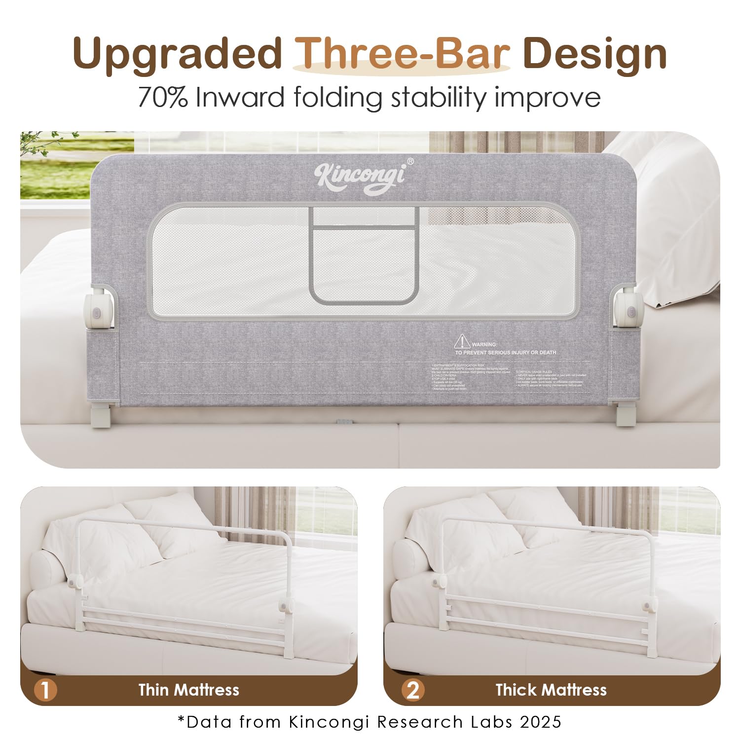 Kincongi bed rail with soft padding and fabric for cozy comfort