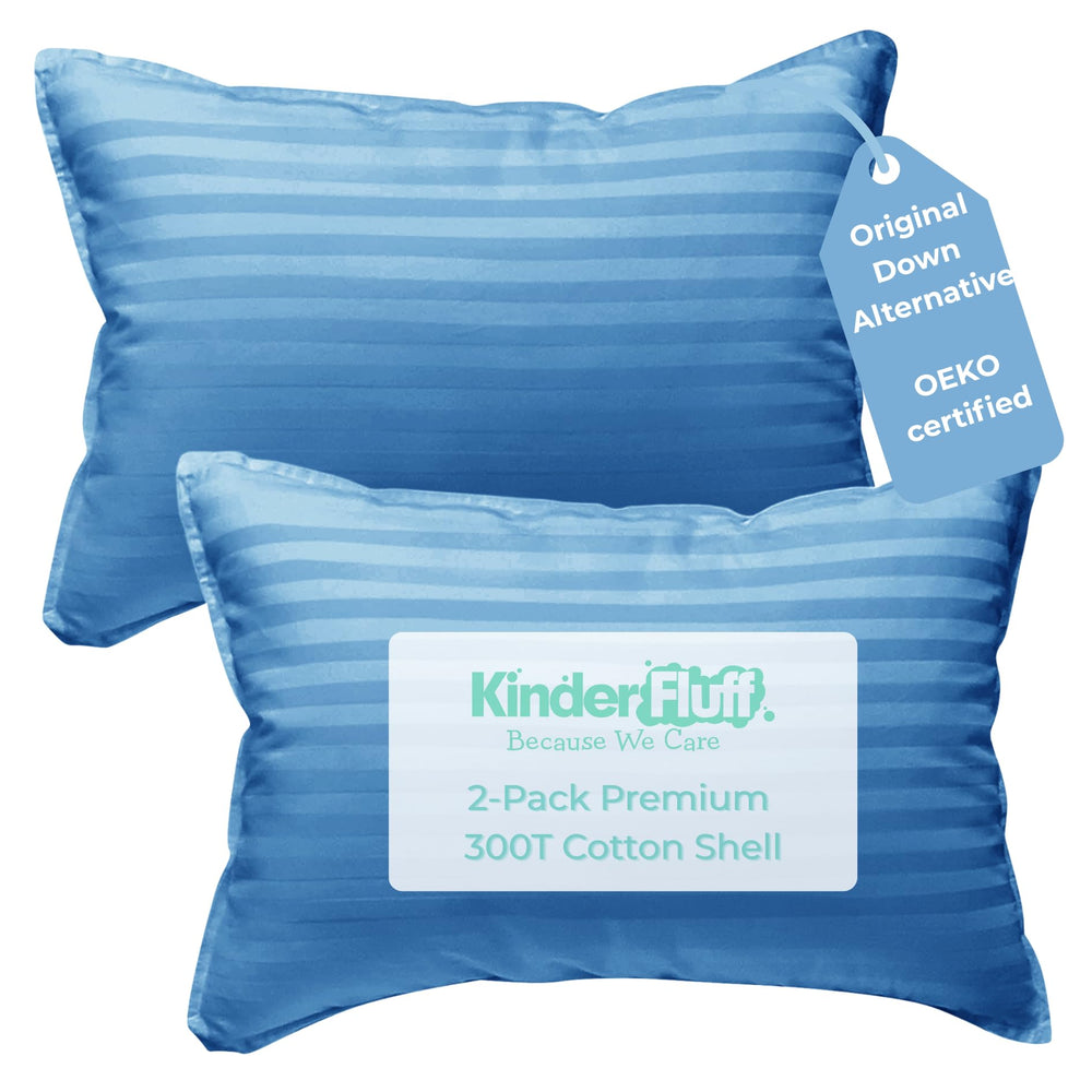 Kinder Fluff children pillow 2-pack blue 13x18 front view for cozy home and travel sleep