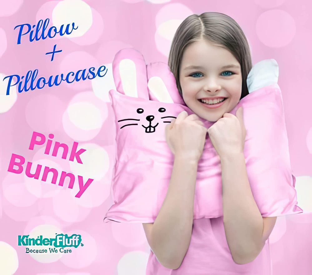 Kinder Fluff embroidered pillow detail adds durability and charm