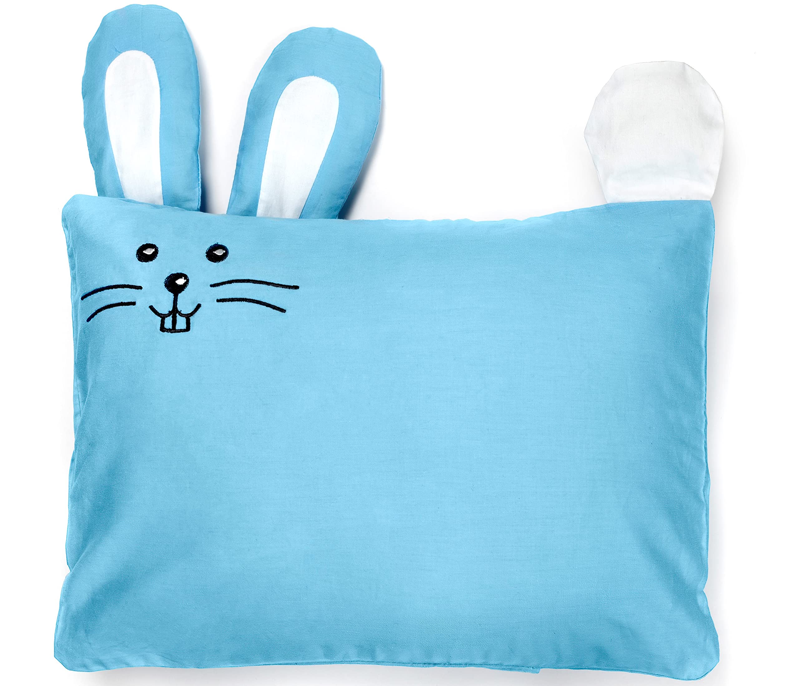 Decorative embroidery detail adding playful charm to Kinder Fluff pillow.
