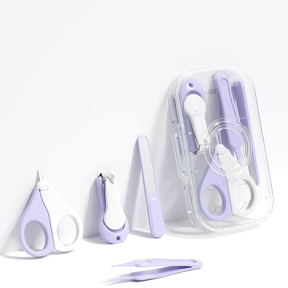 Kinderia Baby Nail Clippers Kit Purple set with case for gentle newborn grooming.
