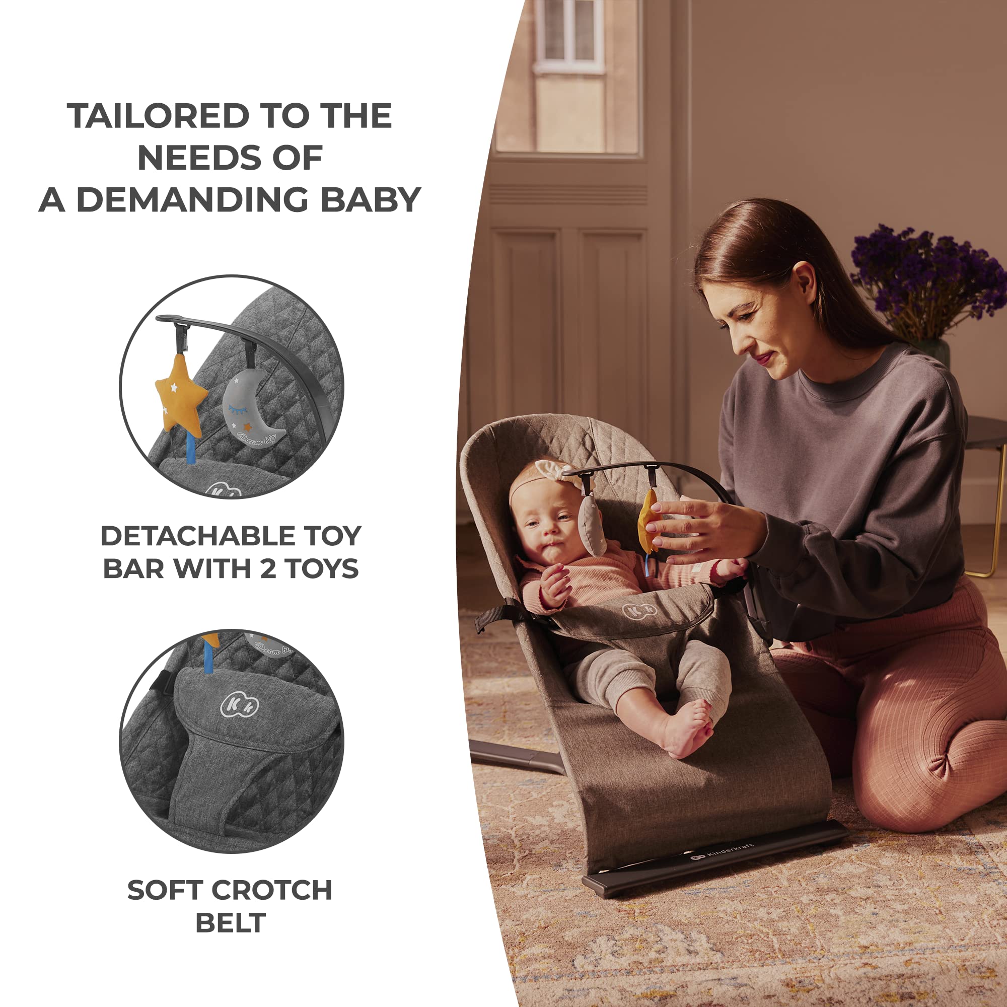 Kinderkraft Mimi bouncer folded-compact for easy packing and storage.