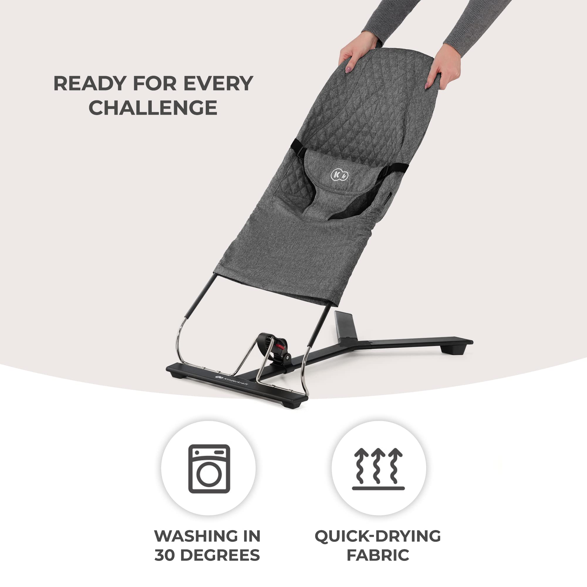 Kinderkraft Mimi bouncer legs show non-slip stability.