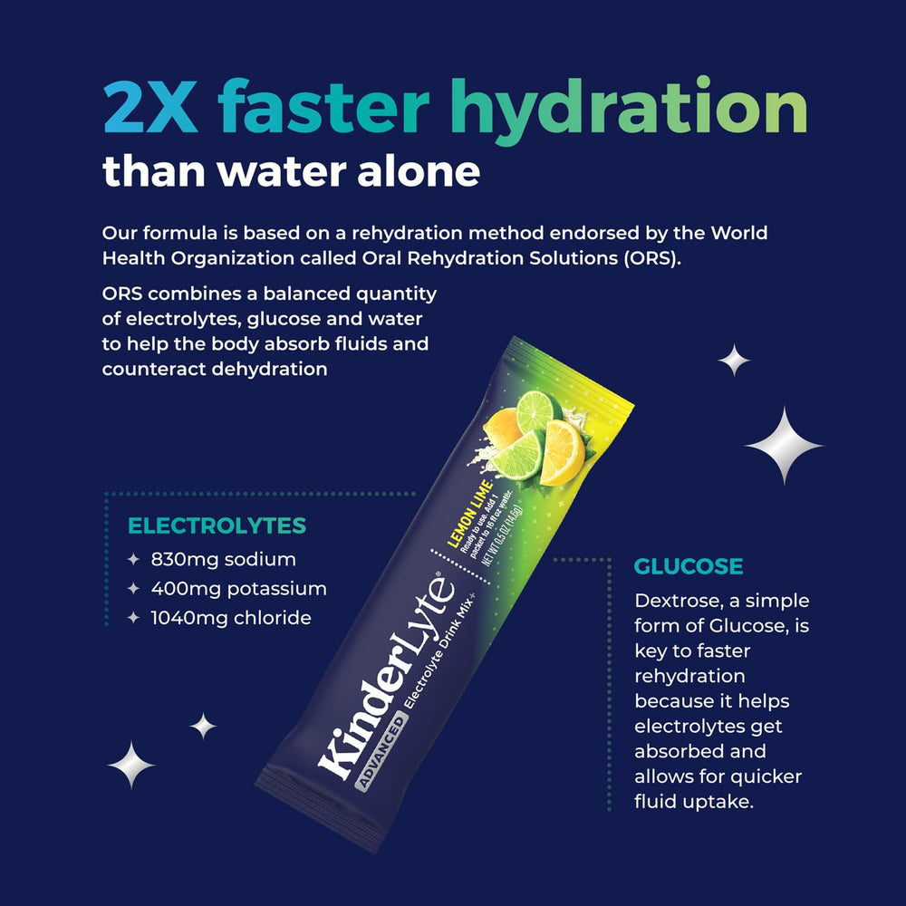 KinderLyte packet featuring zinc, signaling immune-support nutrients