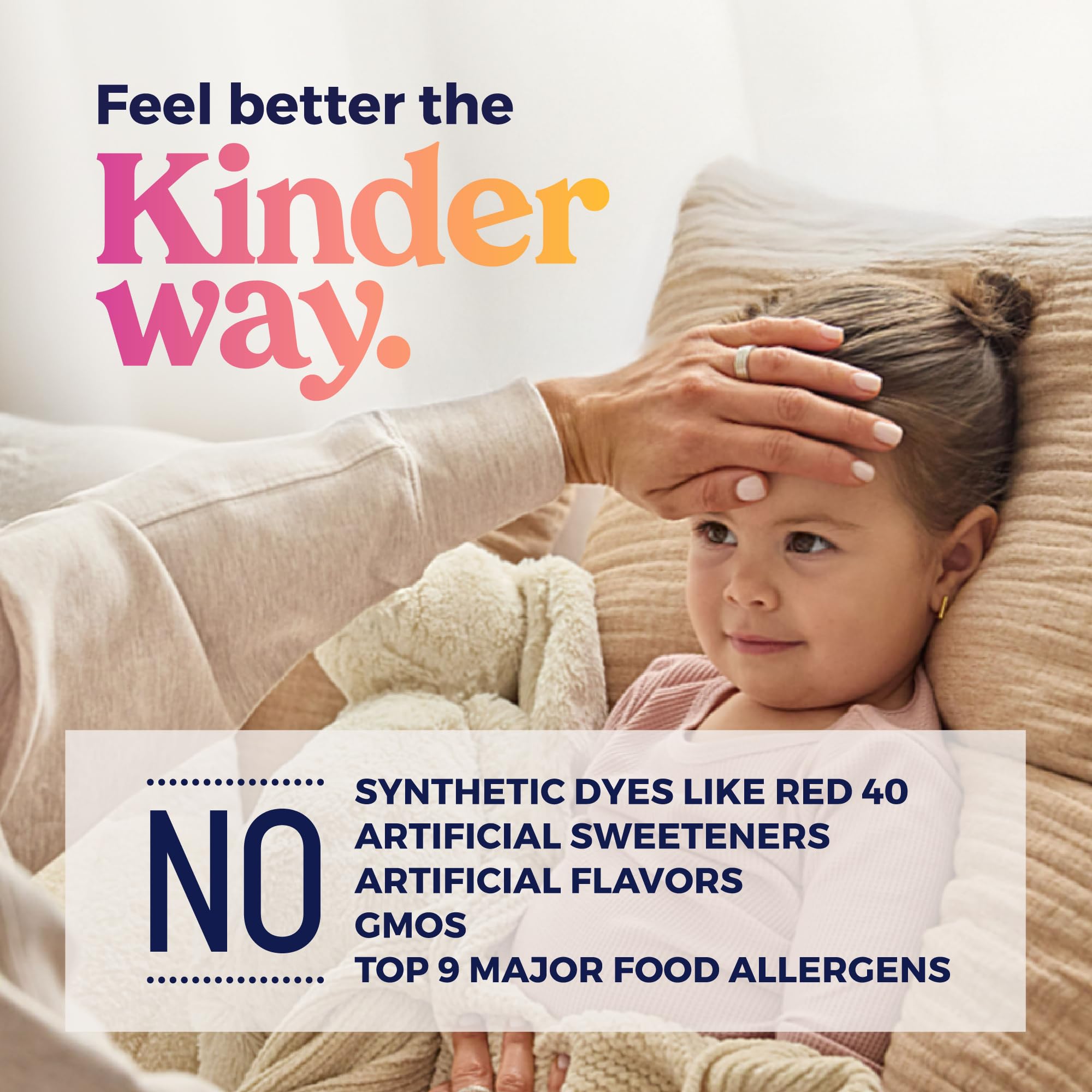 KinderMed Brand Ethos Packaging emphasizes dye-free and allergen-conscious formulation.