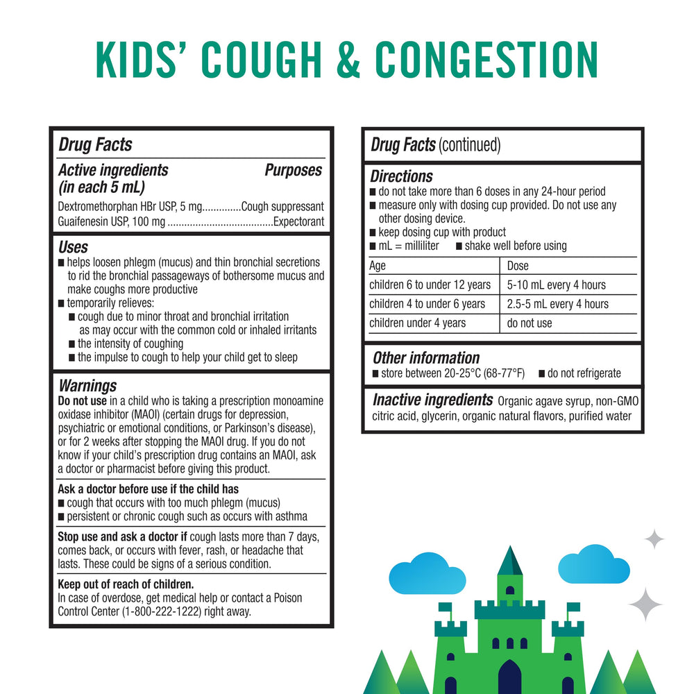 KinderMed Day Cough label with clear dosing guidance for caregivers.