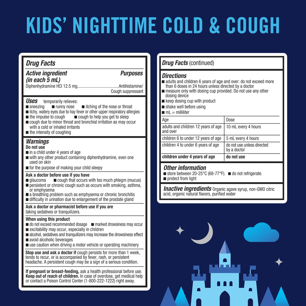 KinderMed Nighttime Cold bottle supports nighttime symptom management for kids.