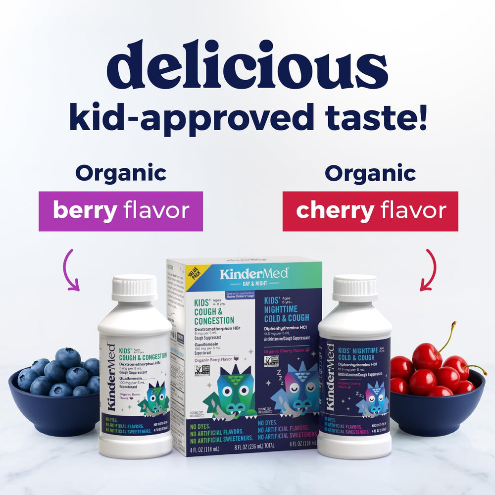 KinderMed Organic Berry Flavor Pack offers kid-friendly taste without artificial flavors.