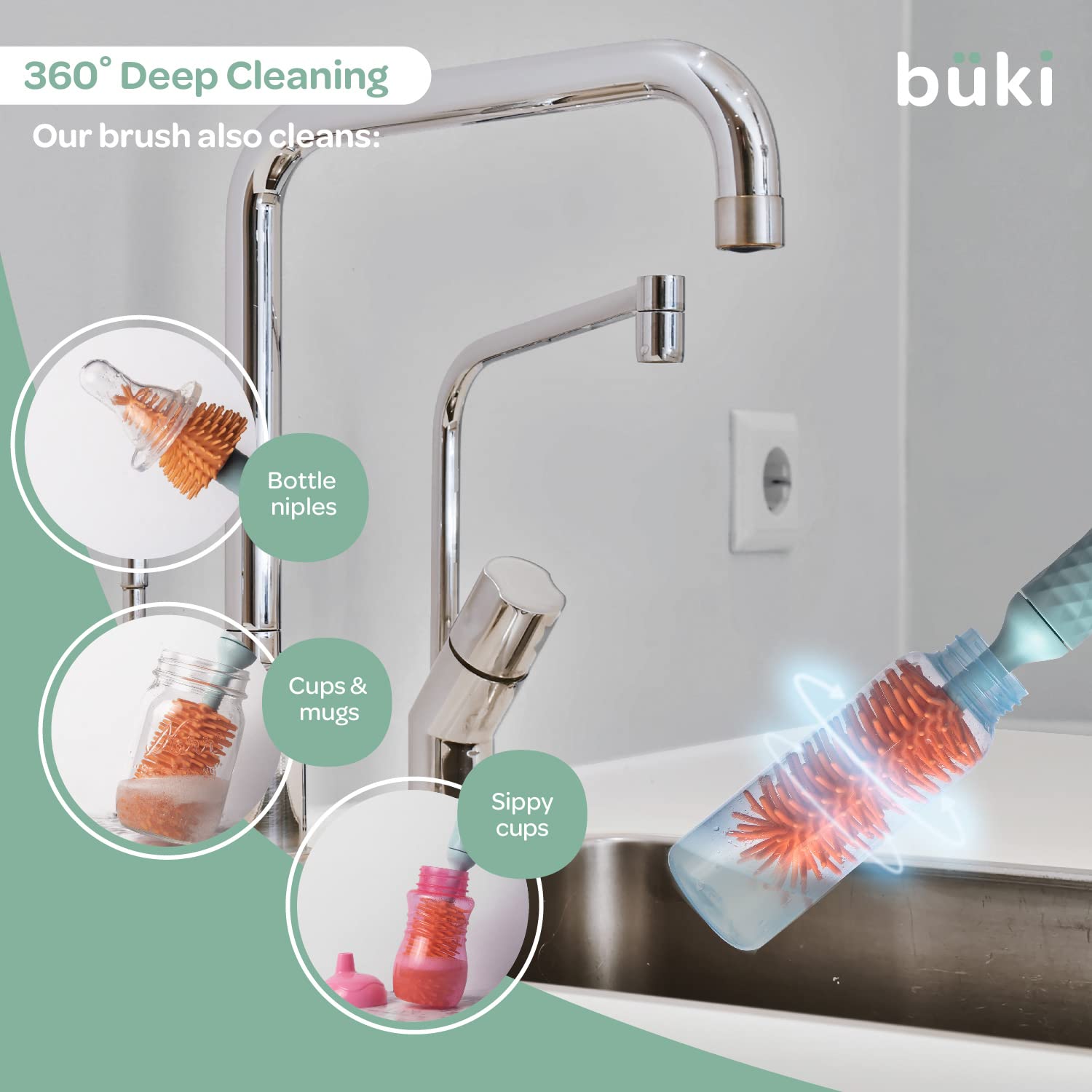 KinderSense Büki rechargeable 1200mAh battery enables cordless cleaning