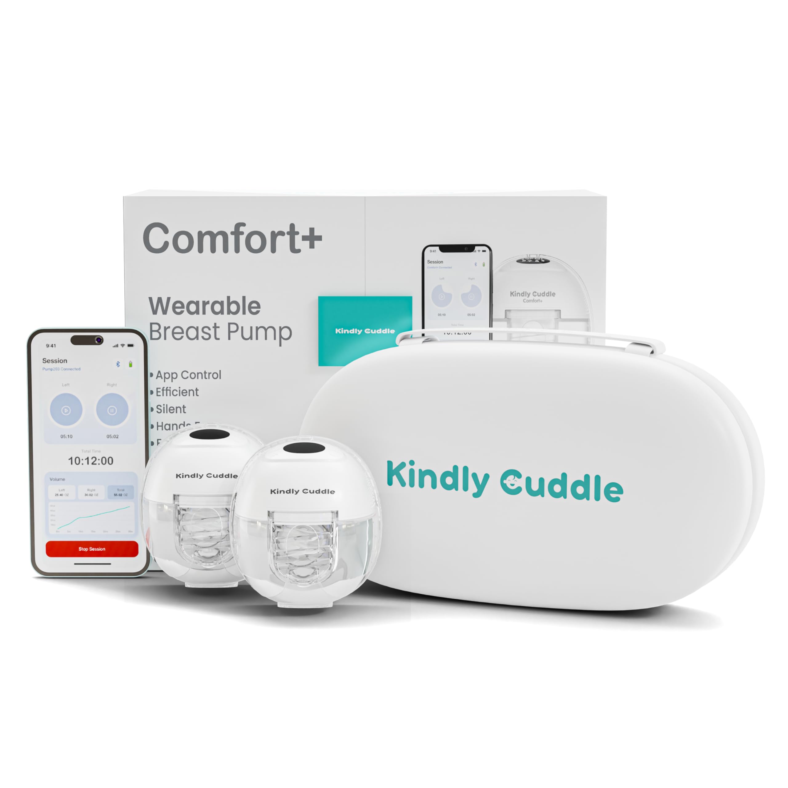 Kindly Cuddle Comfort+ wearable pump in-bra enabling hands-free pumping on the go.