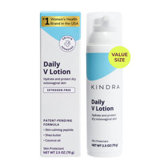 Kindra Daily V Moisturizer Lotion XL bottle with pump for soothing intimate skin.