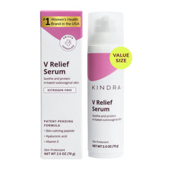 Kindra V Serum XL bottle front view showing premium hydration for sensitive vulvar skin