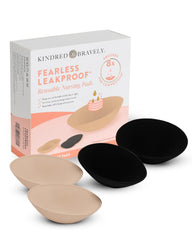 Kindred Bravely Fearless nursing pads cross-section shows four layers for dryness and comfort.