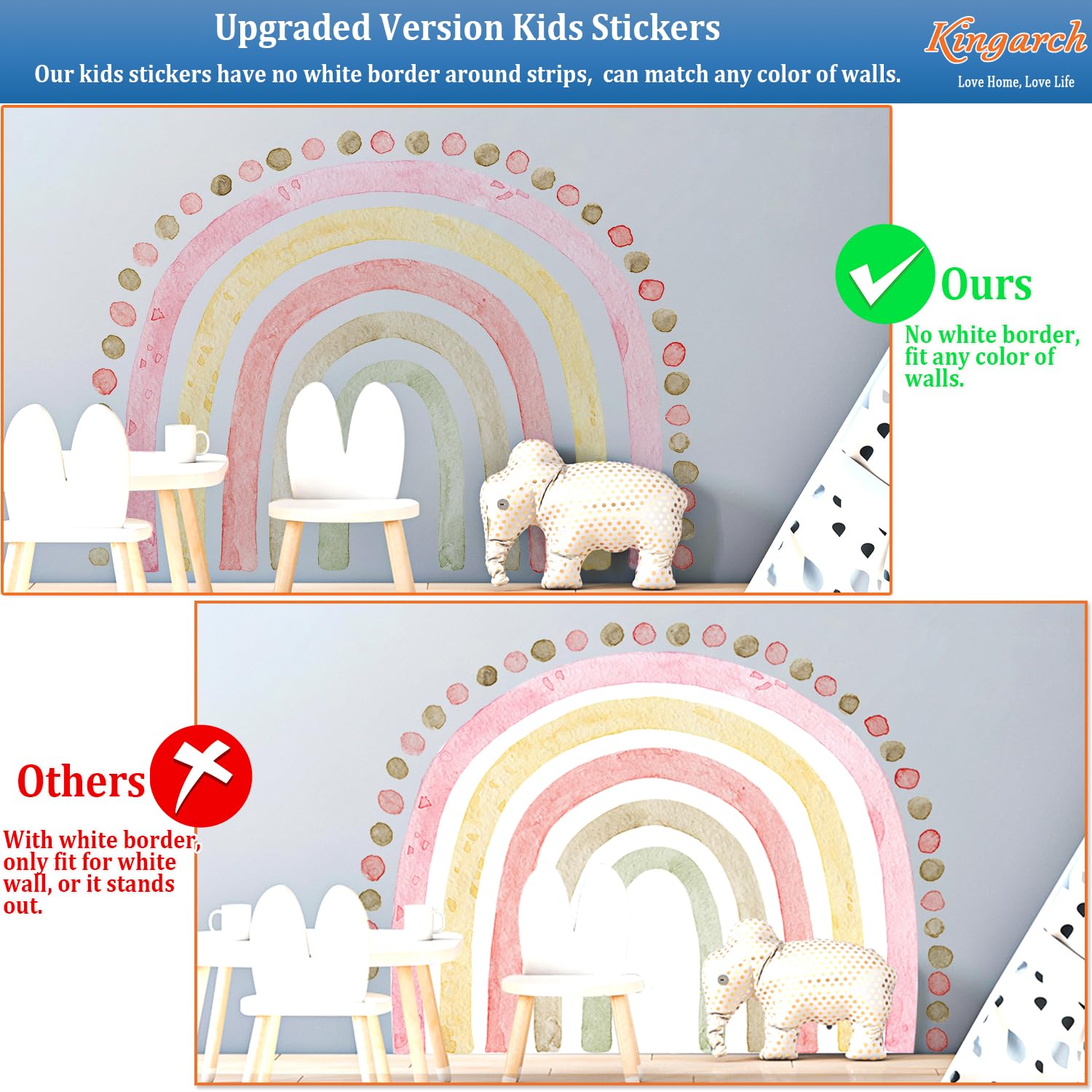Kingarch boho dots fabric wall sticker is repositionable and cleanly removable.