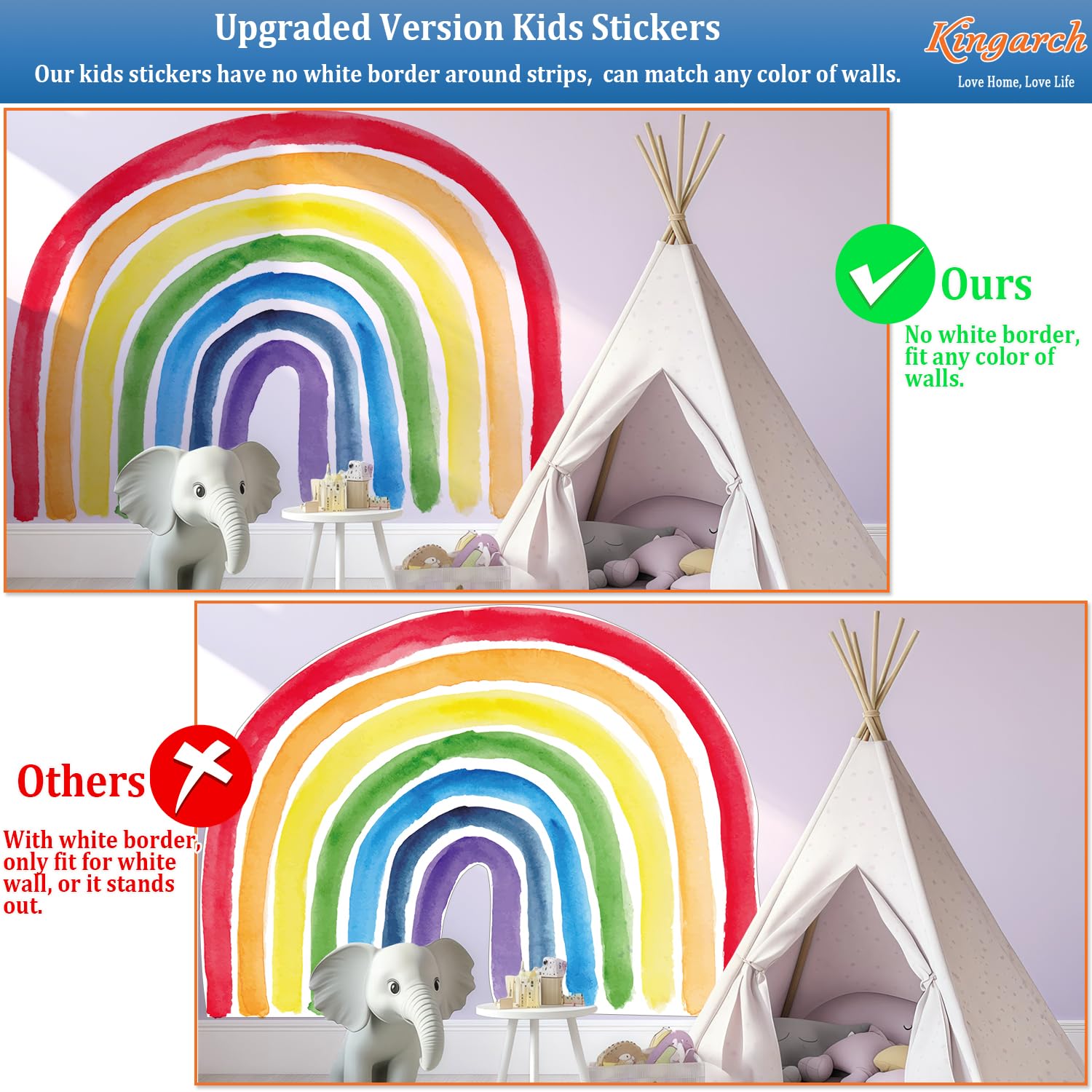 Kingarch Boho Rainbow Nursery Sticker adds playful color to kids' rooms with effortless application.