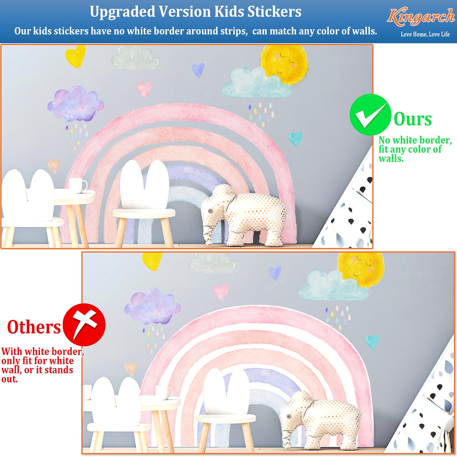 Kingarch cloud peel-and-stick wall art creates soft, dreamy accents without mess.