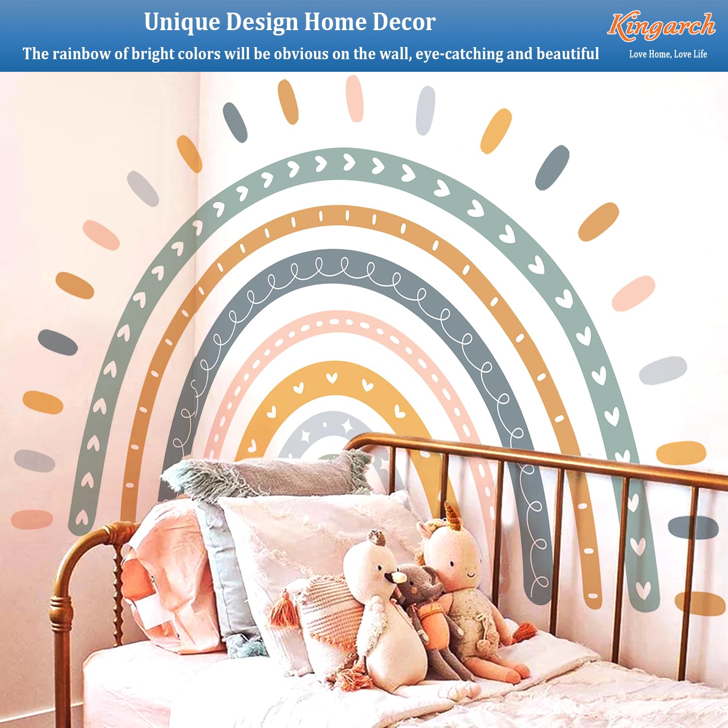 Kingarch easy-application decor allows quick, residue-free changes.