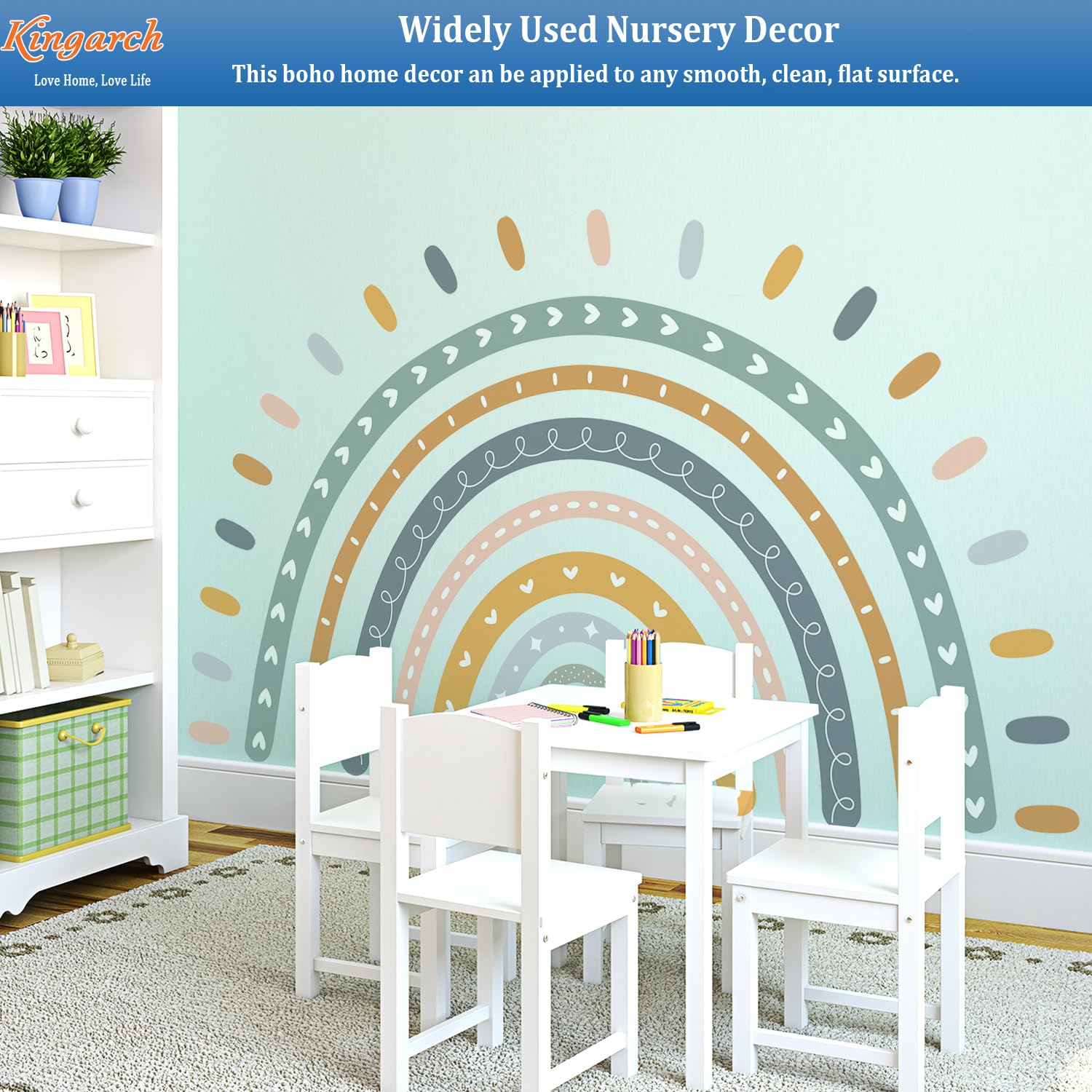 Kingarch fabric nursery wall decor is easy to remove.