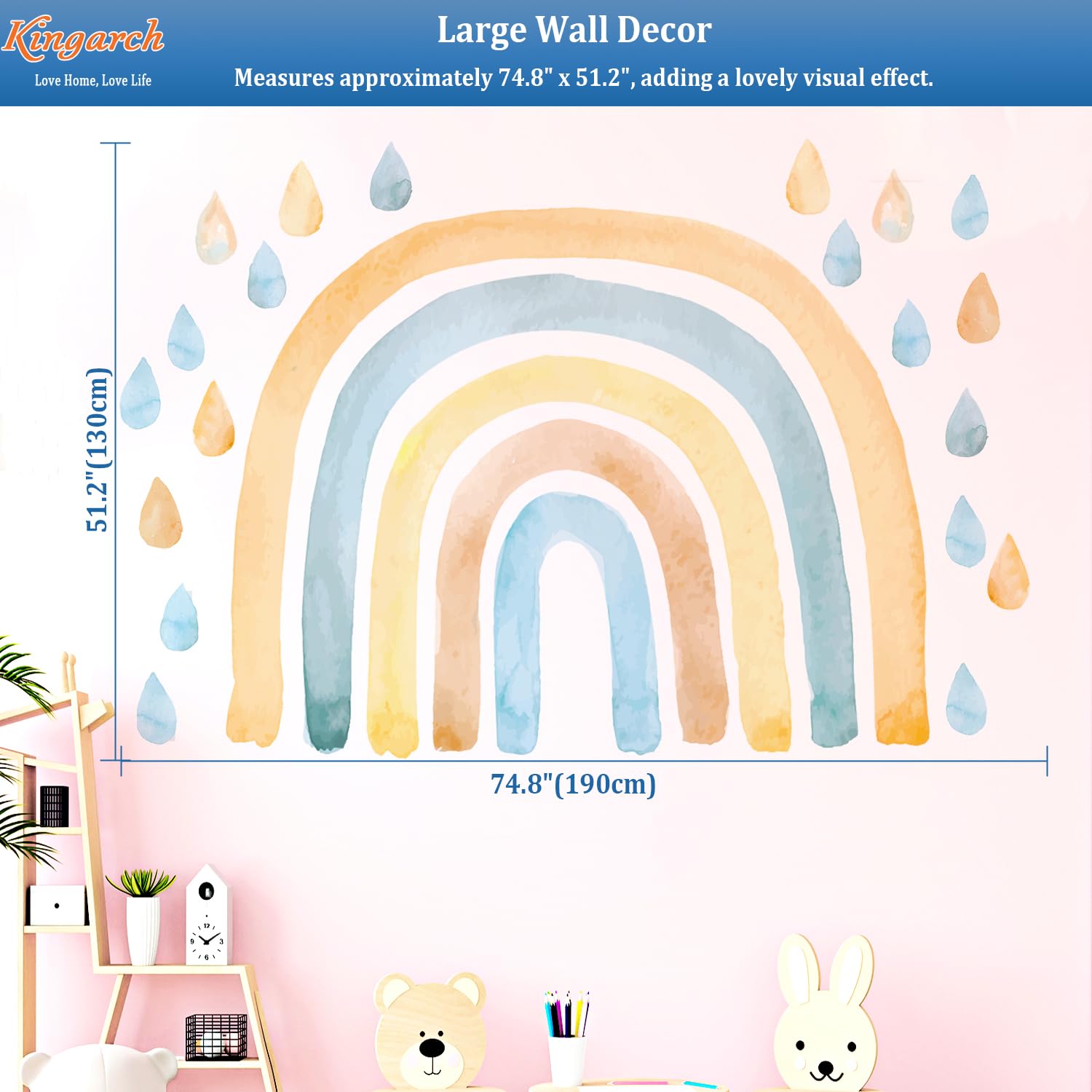 Kingarch kid room decor rainbow mural adds charm to bedrooms.