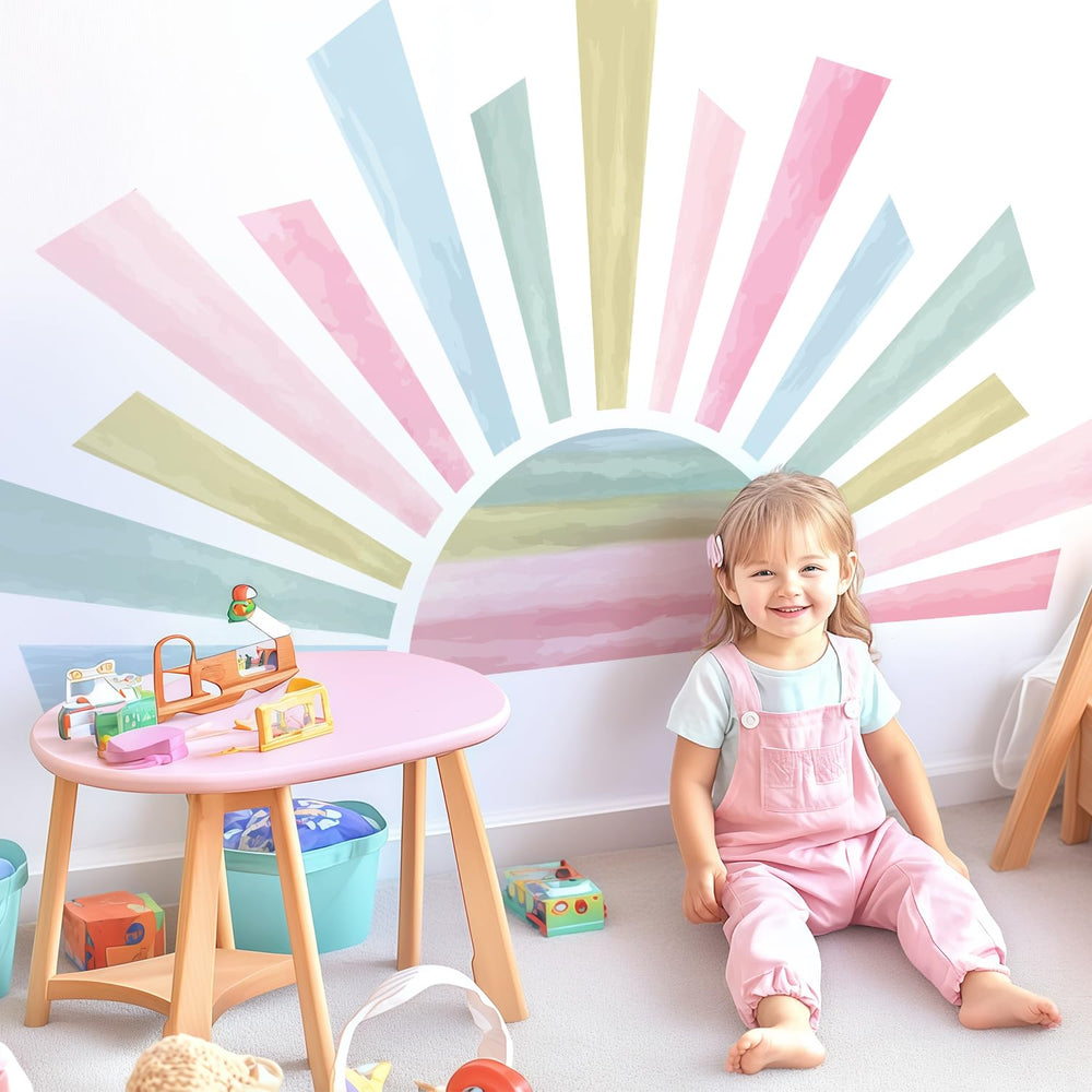 Kingarch large boho half sun decal on nursery wall for sunny mood.